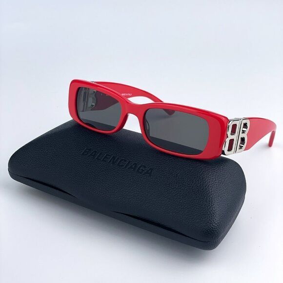 NEW Balenciaga BB0096S 015 Red Silver Logo Rectangle Unisex Sunglasses - Picture 1 of 13